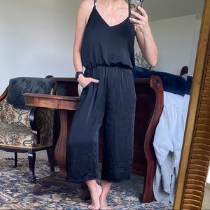 Silky black crop-leg jumpsuit